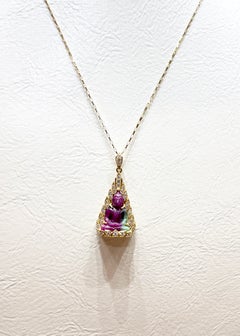 Ruby and Zoisite with Diamond Buddha Pendant set in 18K Gold Settings
