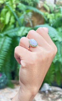 Lavender Jade with Tsavorite Ring set in 18K Rose Gold Settings