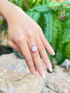 Lavender Jade with Ruby Ring set in 18K Rose Gold Setting
