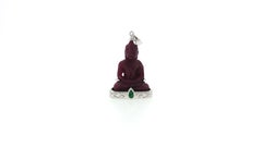 Carved Ruby with Cabochon Emerald Buddha Pendant set in 18K White Gold Settings