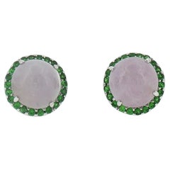 Jade with Tsavorite Earrings set in 18K White Gold Settings