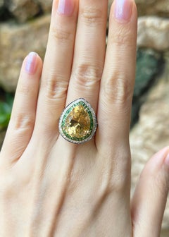 Golden Beryl, Tsavorite and Diamond Ring set in 18K Gold Settings