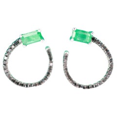 Vintage 0.61 Carat Emerald Cut Emerald and Brown Diamond 18 Karat White Gold Earring