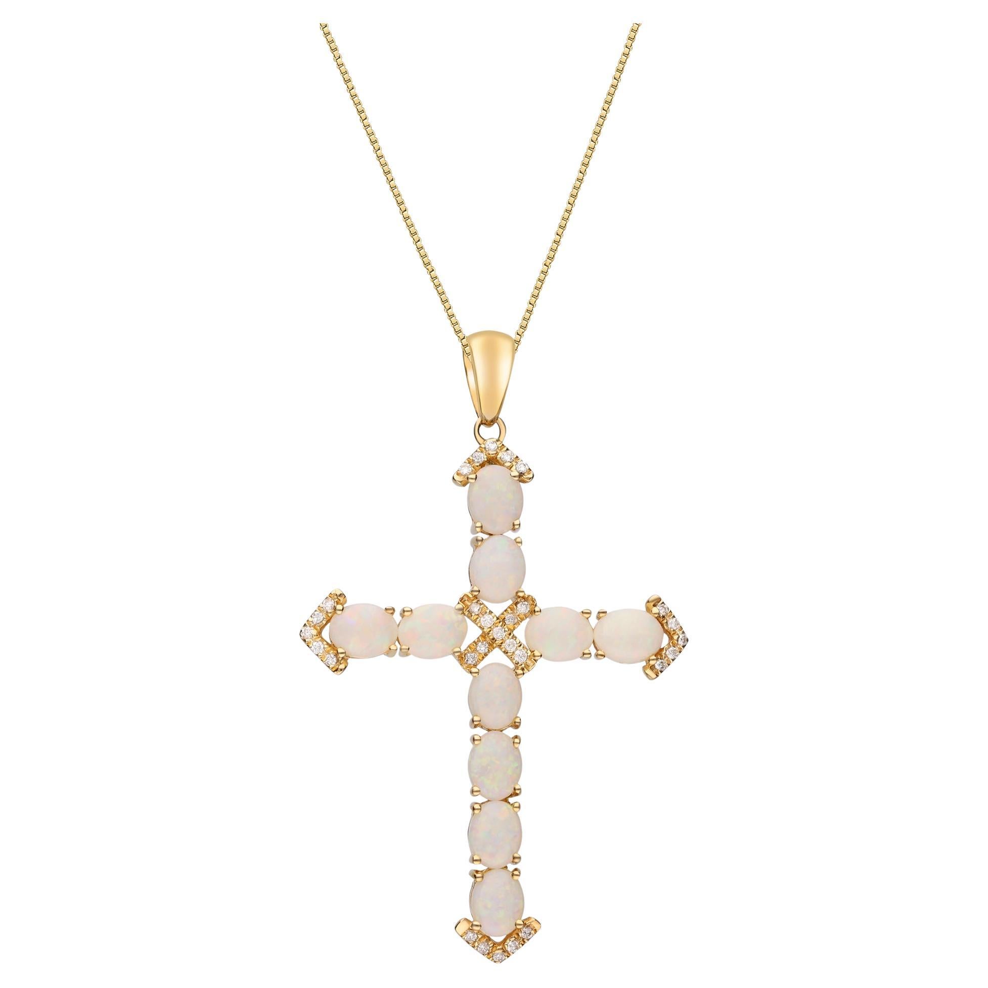 Gin and Grace Collier pendentif croix en opale et diamant 14K en vente