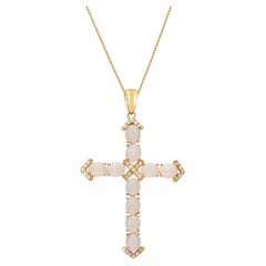 Gin and Grace 14K Opal & Diamond Cross Pendant Necklace