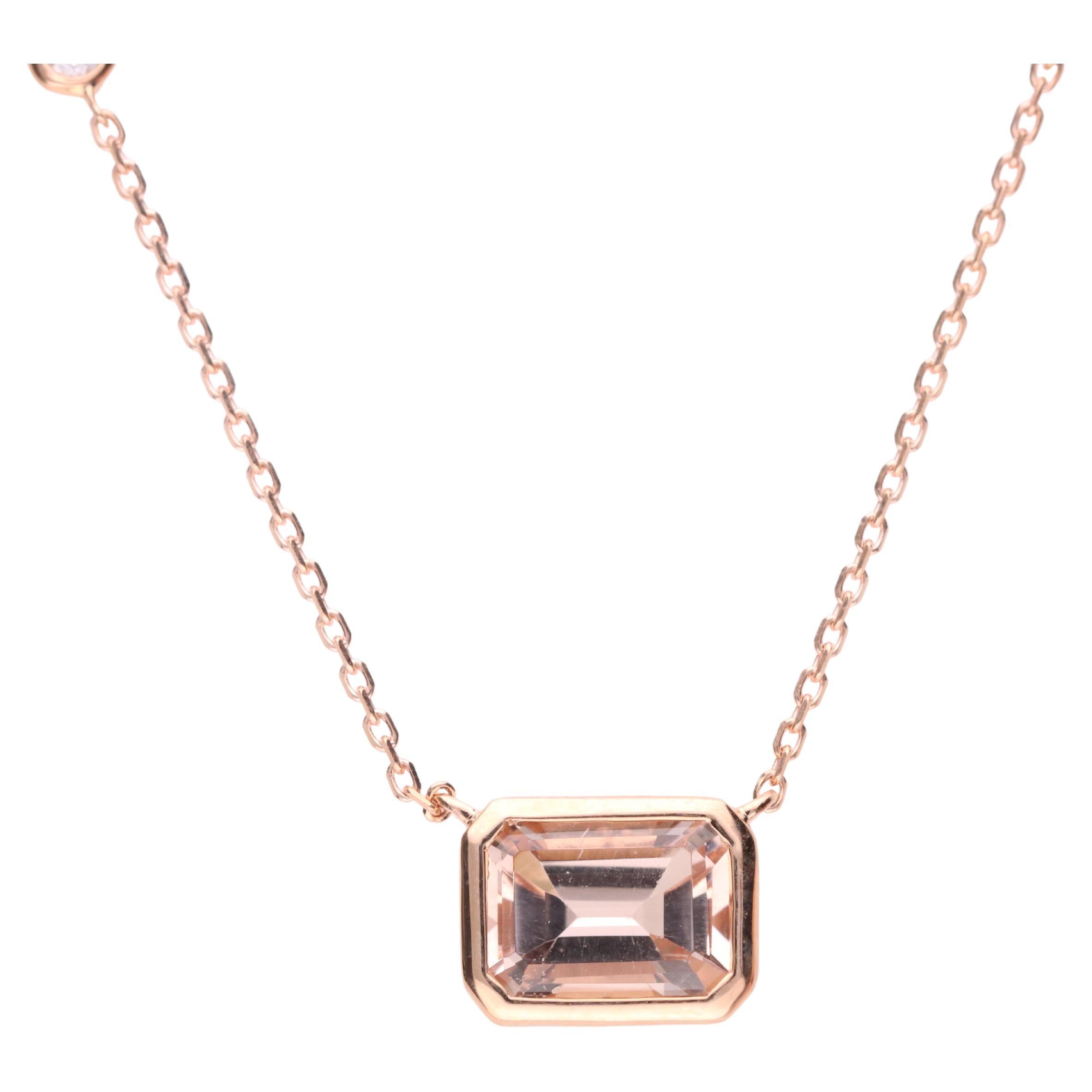 Taille émeraude Gin and Grace Collier en or rose 14 carats avec Morganite taille émeraude en vente