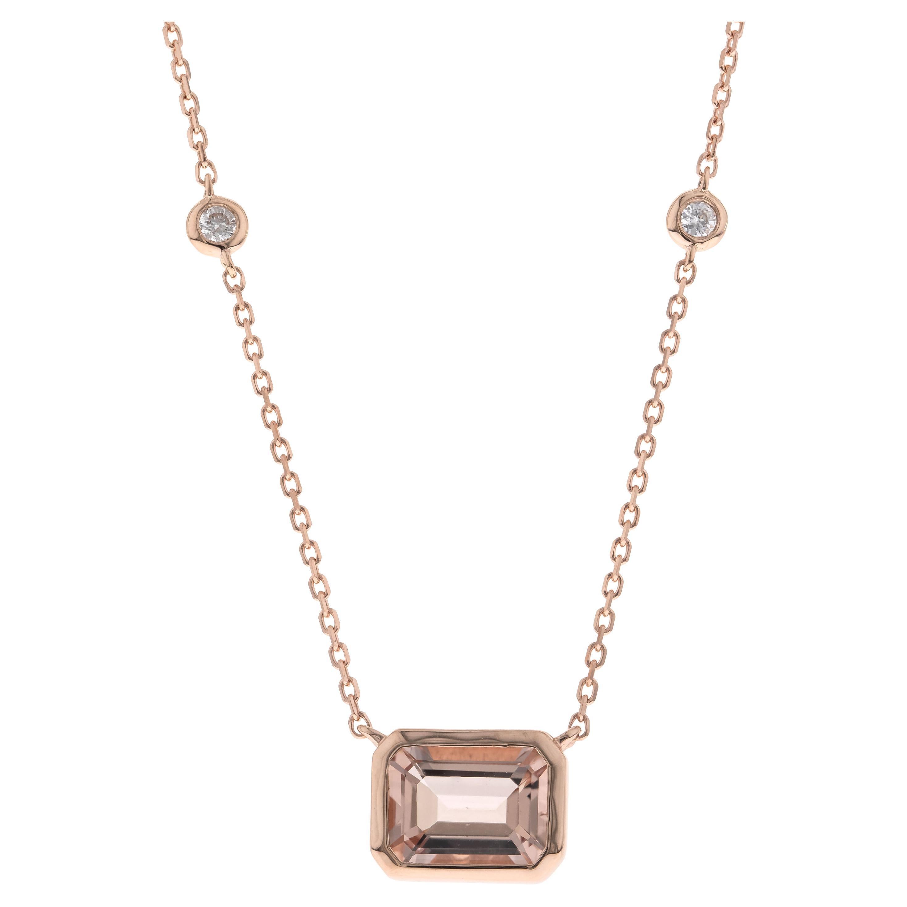 Gin and Grace Collier en or rose 14 carats avec Morganite taille émeraude en vente