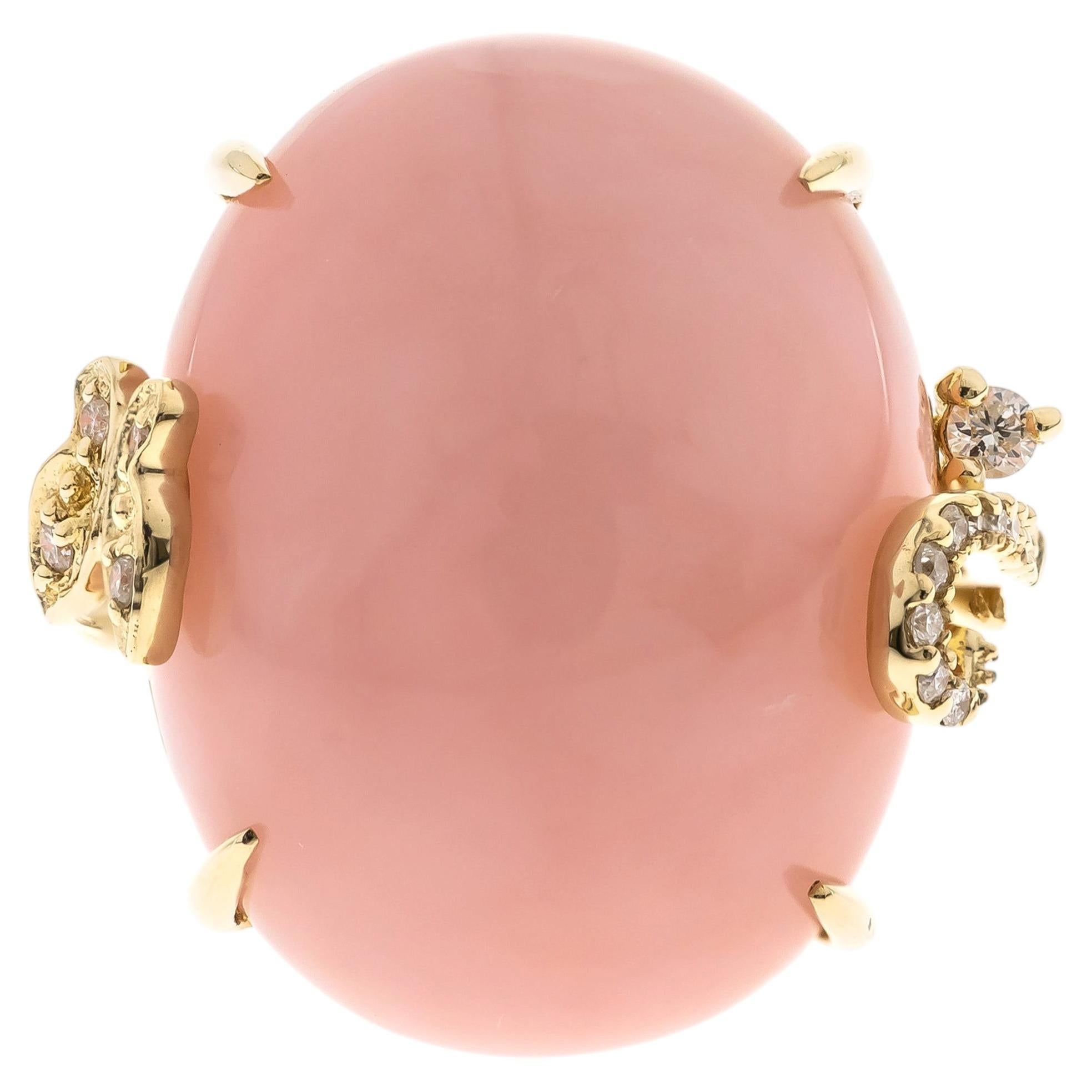 Gin & Grace 14K Yellow Gold Oval-Cut Pink Opal Ring For Sale