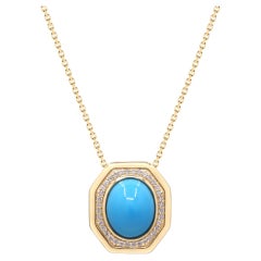 Gin & Grace 14K Yellow Gold Round-Cut Turquoise Pendant