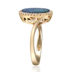 14K Oval Blue-Green Australian Doublet Opal Halo Ring
