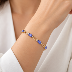 Bracelet Ruth en or jaune 14 carats avec tanzanite taille émeraude