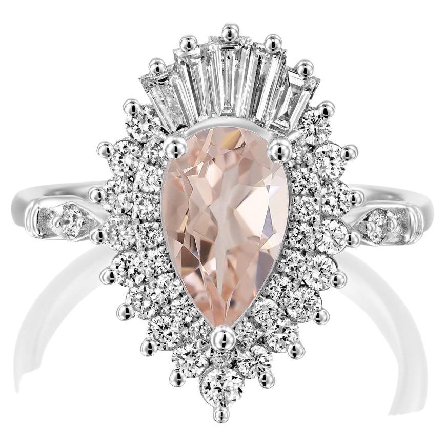 1 3/4 Carat Pear Morganite Gatsby Style 14 Karat White Gold Engagement Ring