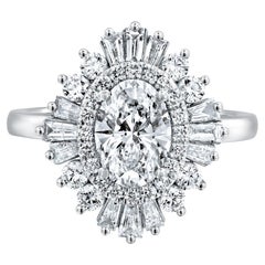 1 1/2 Carat 14 Karat White Gold Oval Diamond Engagement Ring, Gatsby Ring