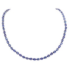 $1 NO RESERVE - 22.66cttw Pear Tanzanite Necklace, 14K White Gold Necklace