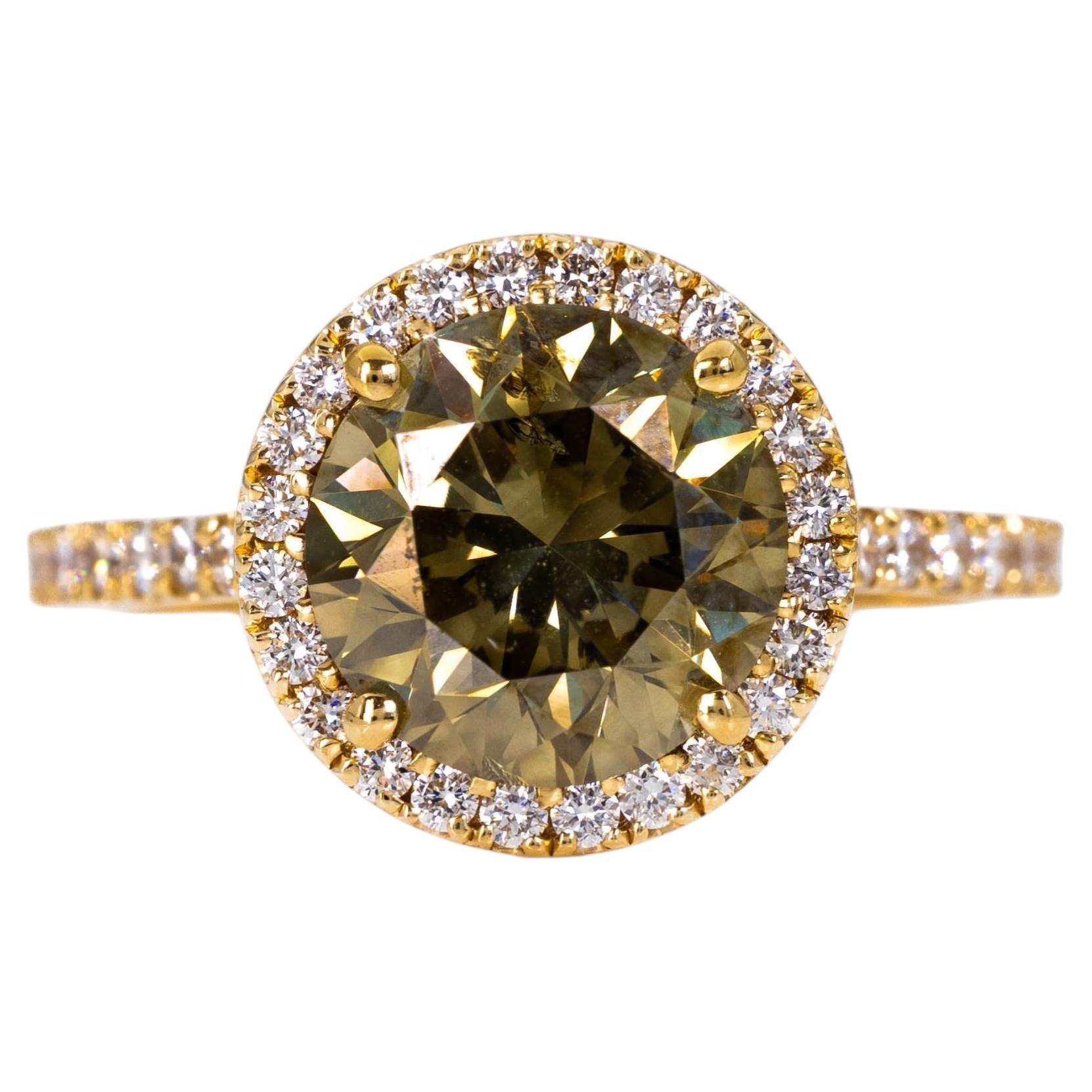 Ring - 18 kt. Yellow gold - 3.53ct. tw. Diamond (Natural coloured) - IGI