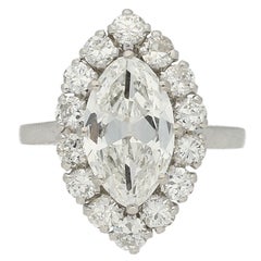 French Marquise Diamond Gold Platinum Cluster Ring