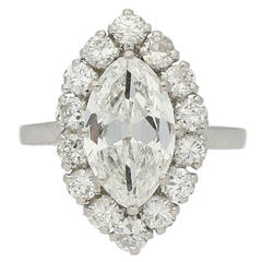 French Marquise Diamond Gold Platinum Cluster Ring 9