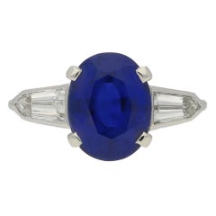 Vintage 3.75 Cts Unenhanced Royal Blue Burmese Sapphire and Diamond Ring