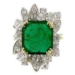 French Emerald Diamond Gold Platinum Cluster Ring circa 1950 7