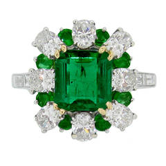 2.22 Carat French Unenhanced Muzo Emerald Diamond Cluster Ring Circa 1960 11