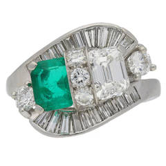 Natural 1.10 Carat Colombian Emerald Diamond Crossover Ballerina Ring 3