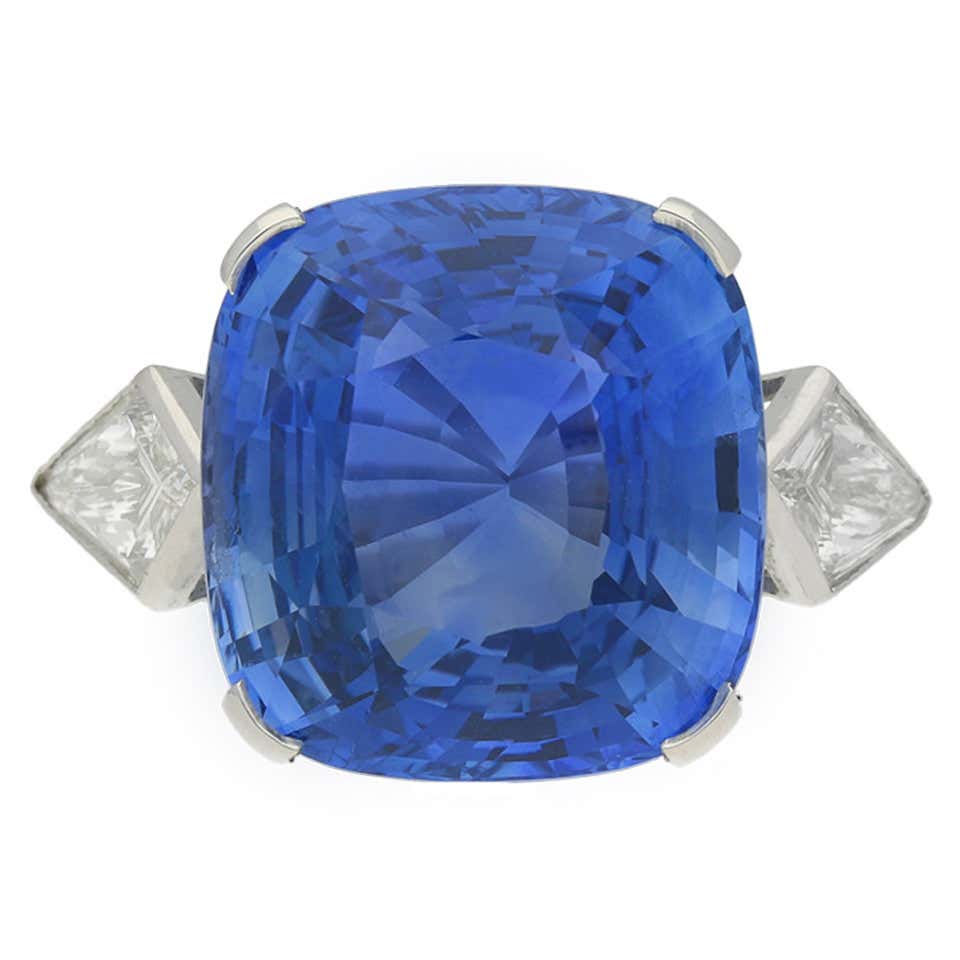 7.23 Carat Unenhanced Royal Blue Burmese Sapphire and Diamond Ring ...