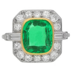 Natural Colombian Emerald Diamond Platinum Cluster Ring 12