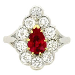 Burmese Ruby Diamond Platinum Cluster Ring 4