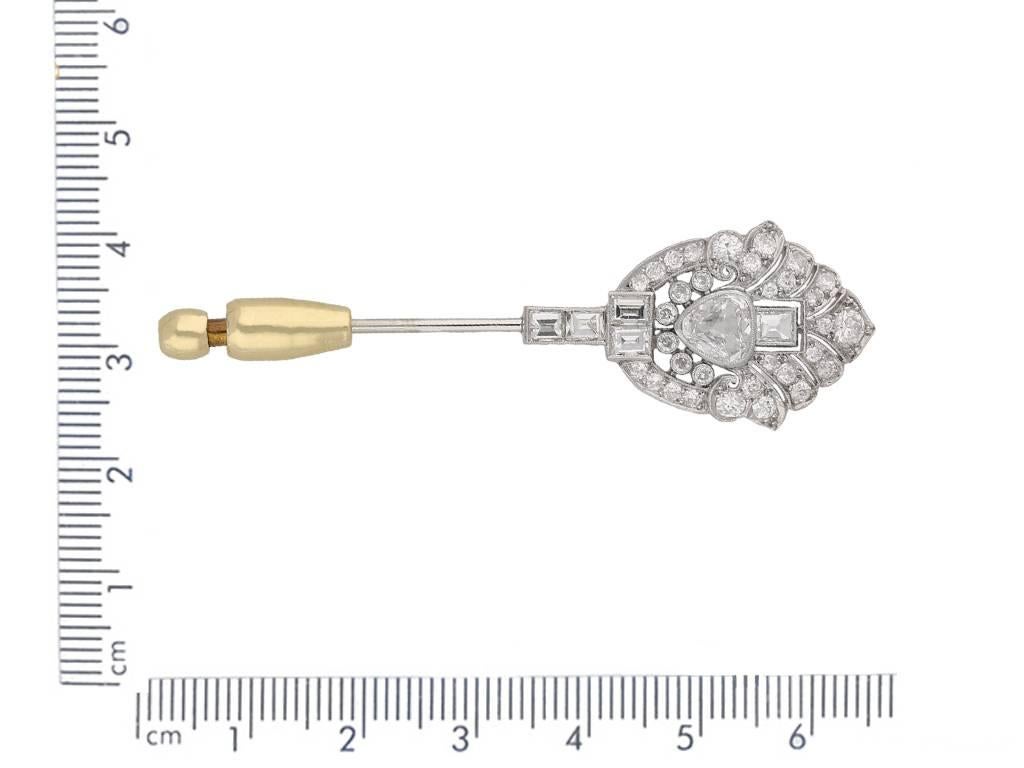 Pear Cut Art Deco Diamond Pin, circa 1935 For Sale