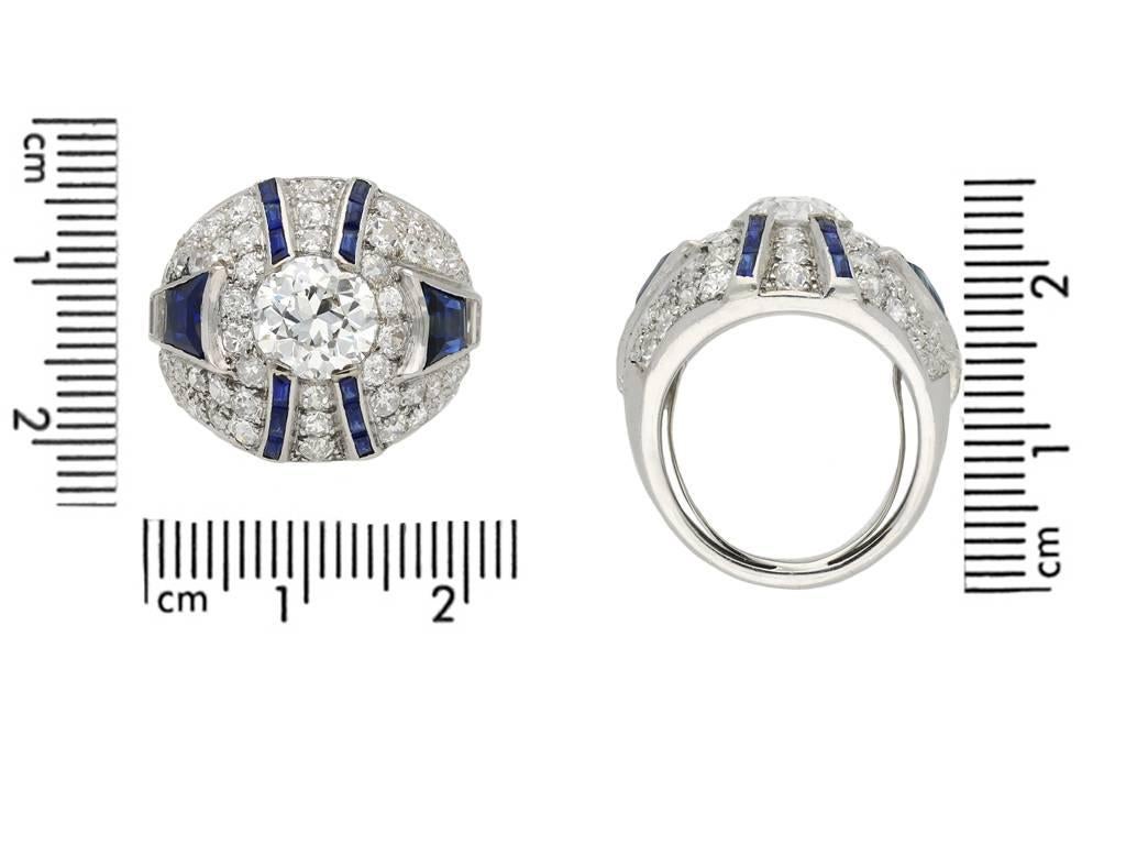 Old European Cut Art Deco Sapphire and Diamond Ring, circa 1925 For Sale