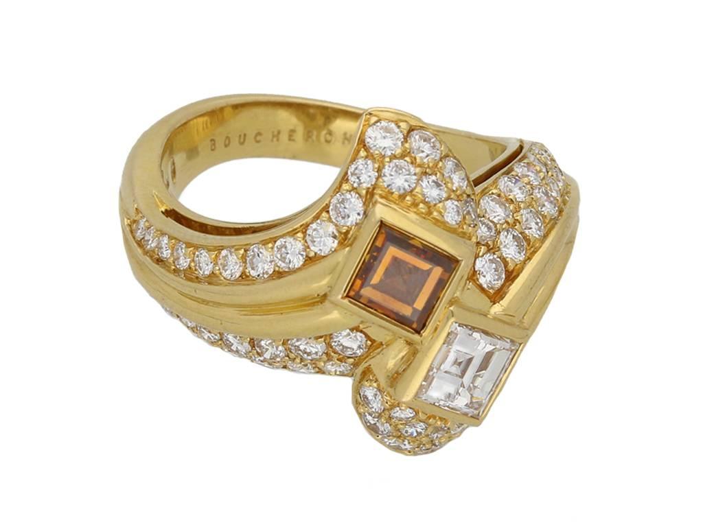 Square Cut Boucheron Diamond Cocktail Ring, circa 1980 For Sale