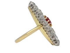 Marquise Shape Ruby and Diamond Cluster Ring, circa 1910