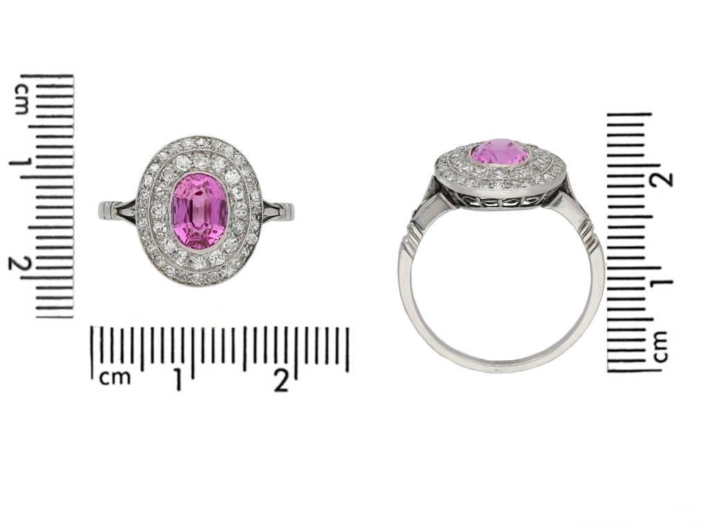 Women's or Men's Edwardian Natural Pink Sapphire Double Row Coronet Cluster Ring