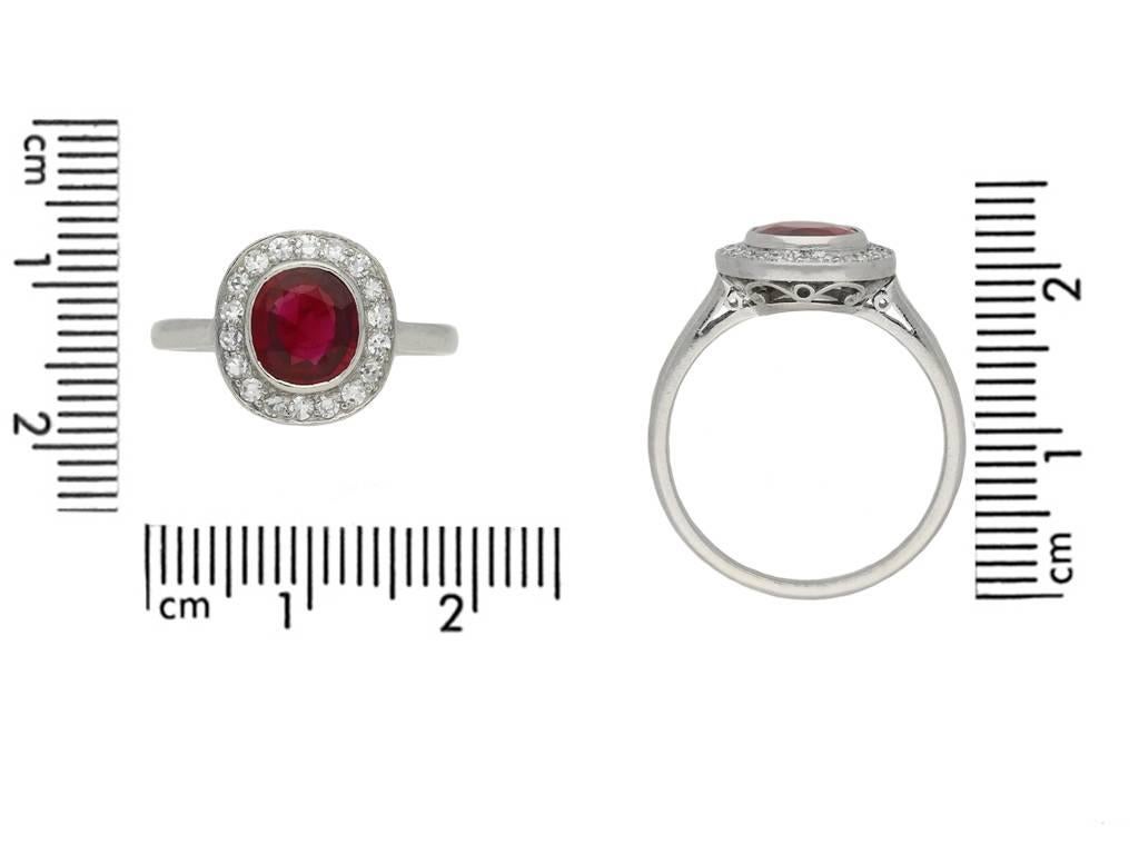 Women's or Men's Natural Unenhanced Burmese Ruby and Diamond Coronet Cluster Ring, circa 1920