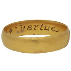 17th Century Stuart gold posy Band ring "Vertue passeth riches" 6