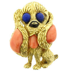 Mauboussin Paris Coral Lapis Onyx Dog Brooch 4