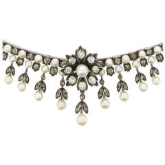 Antique Natural Pearl and Diamond Necklace Circa 1880 7