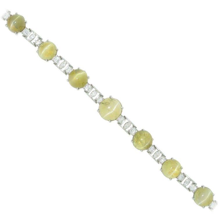 J.E. Caldwell Natural Unenhanced Chrysoberyl Cat's Eye and Diamond Bracelet