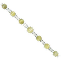 J.E. Caldwell Natural Unenhanced Chrysoberyl Cat's Eye and Diamond Bracelet 6