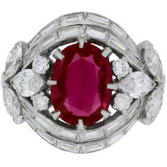 Natural Unenhanced Burmese Ruby and Diamond Cluster Ring 8