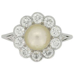 Tiffany & Co. Natural Pearl and Diamond Cluster Ring circa 1915 3