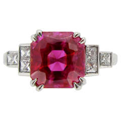 Art deco natural Burmese ruby and diamond ring, circa 1935. 4