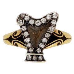 Museum Quality Antique Antique Enamel Diamond Set Harp Memorial Ring circa 1895