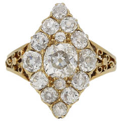 Antique Marquise Shaped Diamond Gold Cluster Ring 7