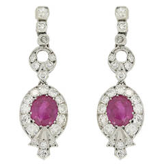 Natural Unenhanced Ruby Diamond Pendant Earrings circa 1925 10