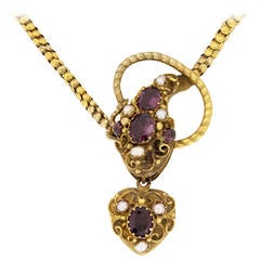 Antique Pearl Garnet Gold Snake Necklace 2