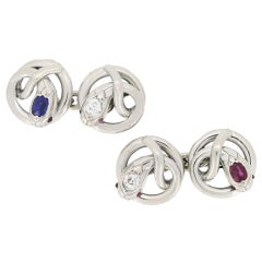 Boutons de manchette serpent en rubis, saphir et diamant