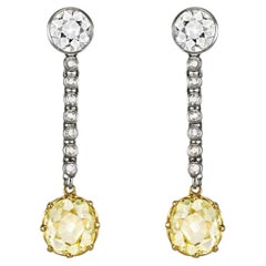 Old Mine Fancy Yellow Diamond Drop Earrings, circa 1910