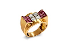 Mauboussin Ruby and Diamond Cocktail Ring, French, circa 1940