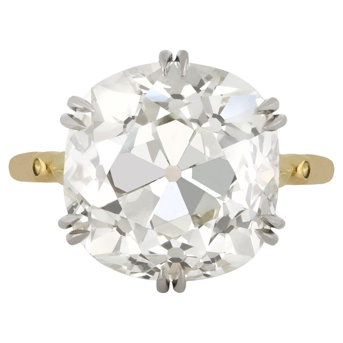 Anillo solitario de diamantes de mina antigua de 10,07 quilates, circa 1905.